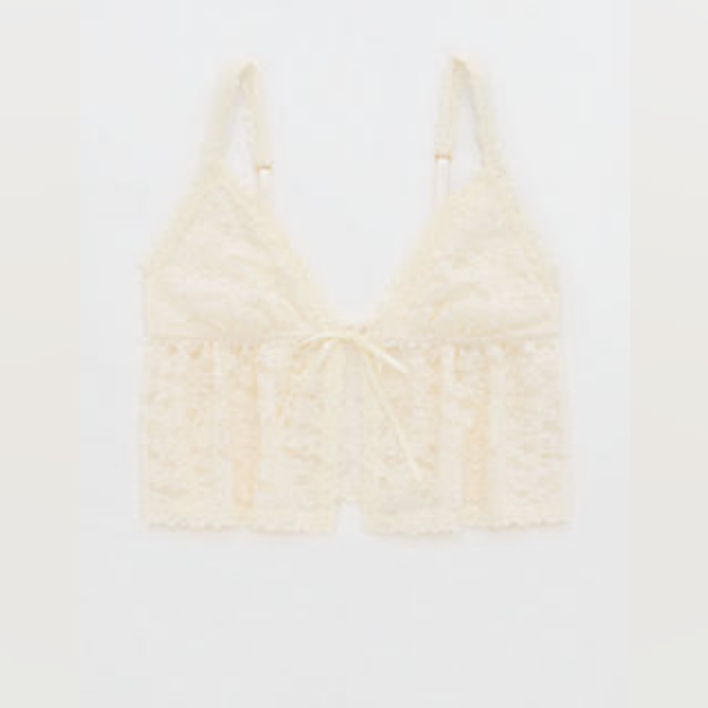 Cream Lace Front Tie Bra Top
